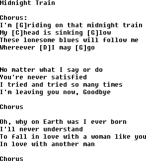 Bluegrass songs with chords - Midnight Train
